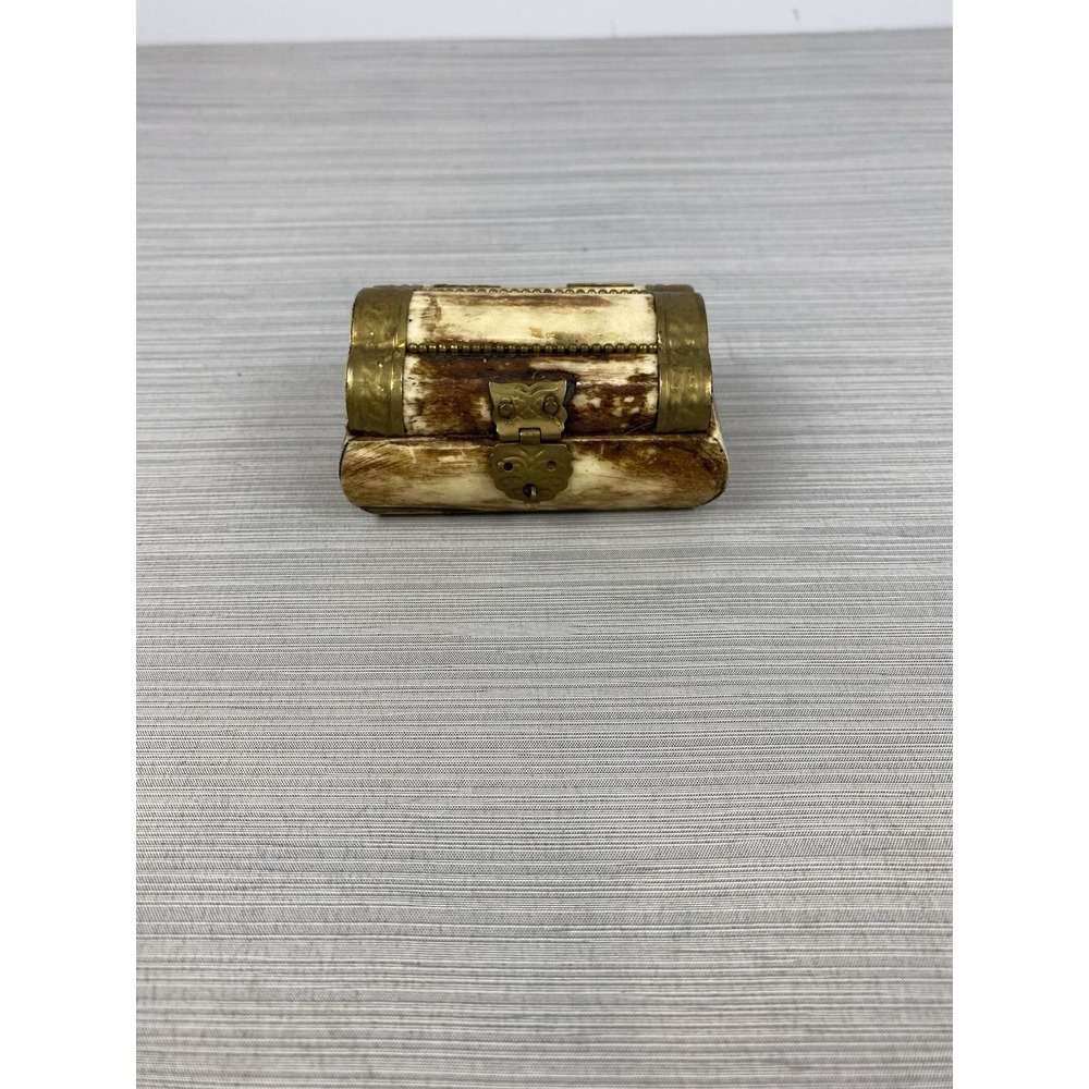 Camel Bone Trinket Box Jewelry Box With Brass Vintage Handmade Piece Lined 3"x2"
